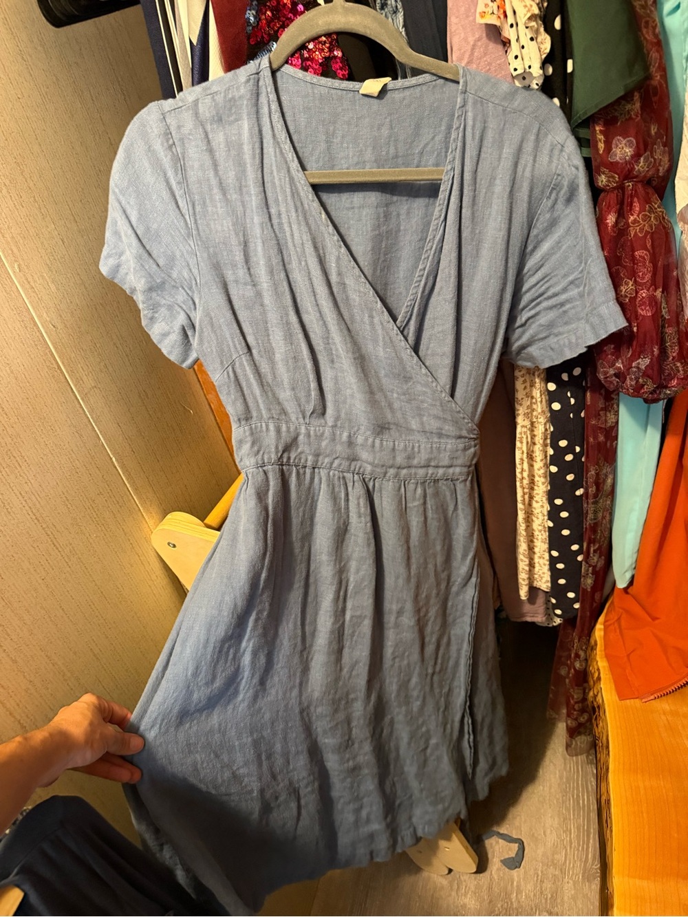 Women's Light Blue V-Neck Midi Wrap Dress